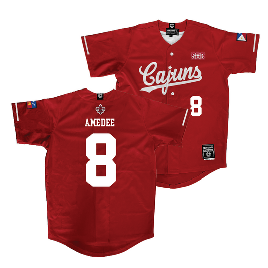 Louisiana Baseball Red Vintage Jersey - Lee Amedee | #8