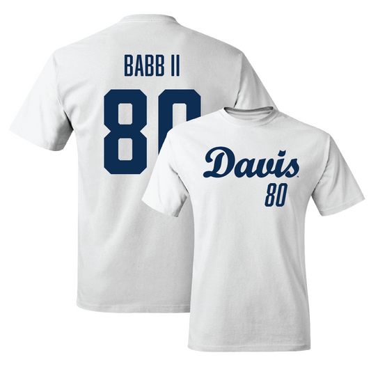 UC Davis Football White Script Comfort Colors Tee - Lance Babb II