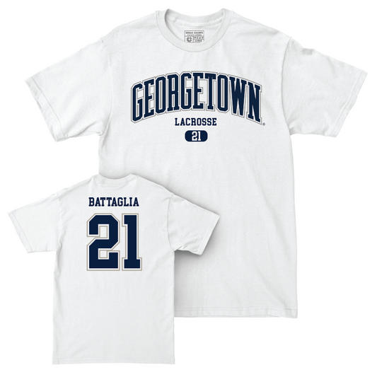 Georgetown Women's Lacrosse White Arch Comfort Colors Tee - Molly Battaglia