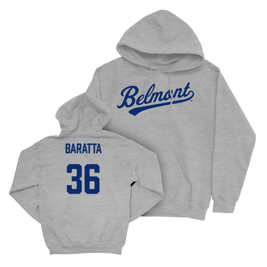 Belmont Baseball Sport Grey Script Hoodie - Dominic Baratta Small