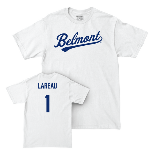 Belmont Baseball White Script Comfort Colors Tee - Michael Lareau Small