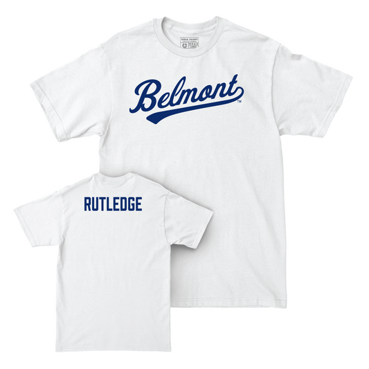 Belmont Men's Cheerleading White Script Comfort Colors Tee - Rimes Rutledge Small