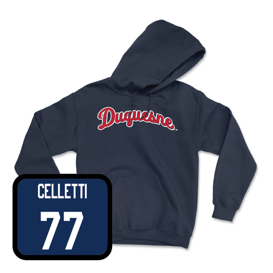 Duquesne Football Navy Script Hoodie - Anthony Celletti