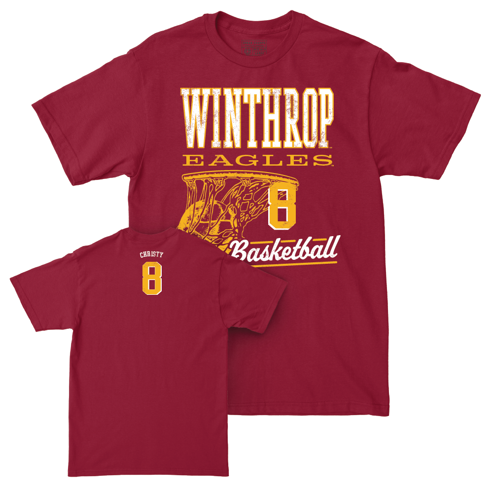 Winthrop Men's Basketball Maroon Hoops Tee - Cam Christy