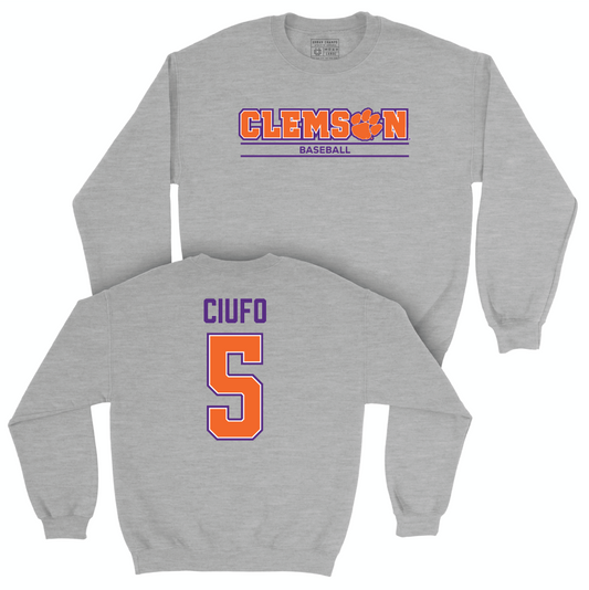 Clemson Baseball Sport Grey Stacked Crew - Andrew Ciufo Small