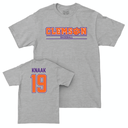Clemson Baseball Sport Grey Stacked Tee - Aidan Knaak Small