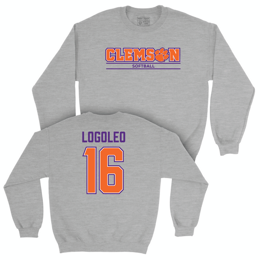 Clemson Softball Sport Grey Stacked Crew - Alia Logoleo Small