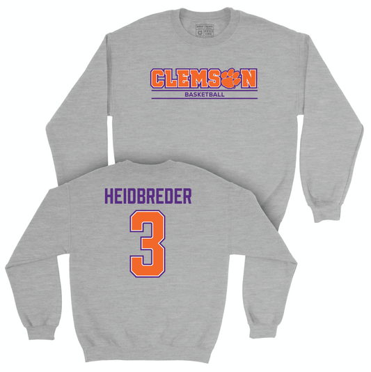 Clemson Men's Basketball Sport Grey Stacked Crew - Jake Heidbreder Small