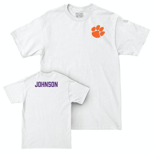 Clemson Women's Track & Field White Logo Comfort Colors Tee - Jessica Johnson Small