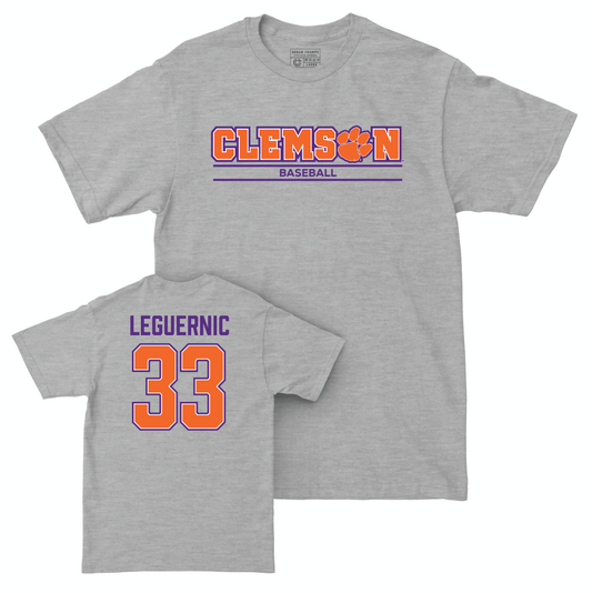 Clemson Baseball Sport Grey Stacked Tee - Justin LeGuernic Small