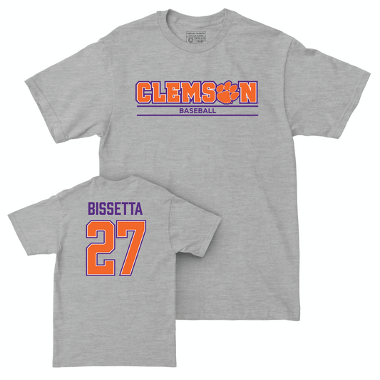 Clemson Baseball Sport Grey Stacked Tee - Tristan Bissetta Small