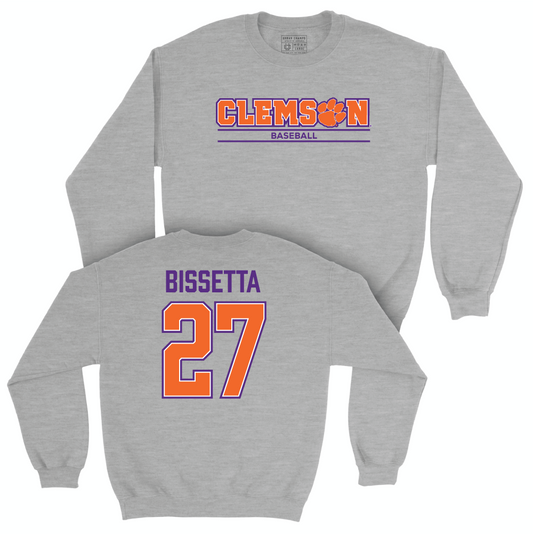 Clemson Baseball Sport Grey Stacked Crew - Tristan Bissetta Small