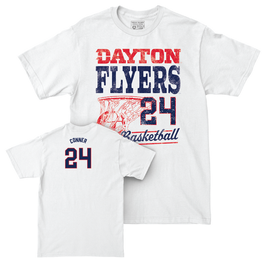 Dayton Men's Basketball White Vintage Comfort Colors Tee  - Jacob Conner