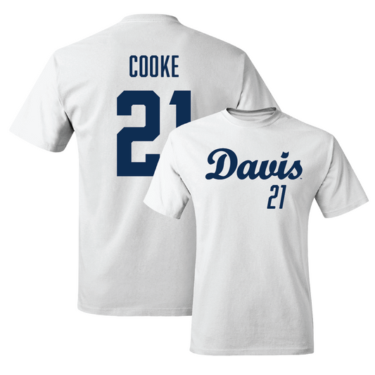 UC Davis Football White Script Comfort Colors Tee - Gaven Cooke