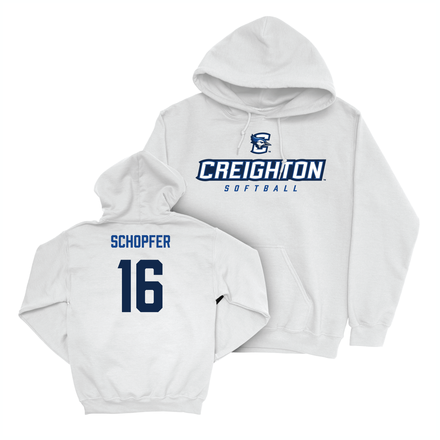 Creighton Softball White Athletic Hoodie - Kenzie Schopfer Youth Small
