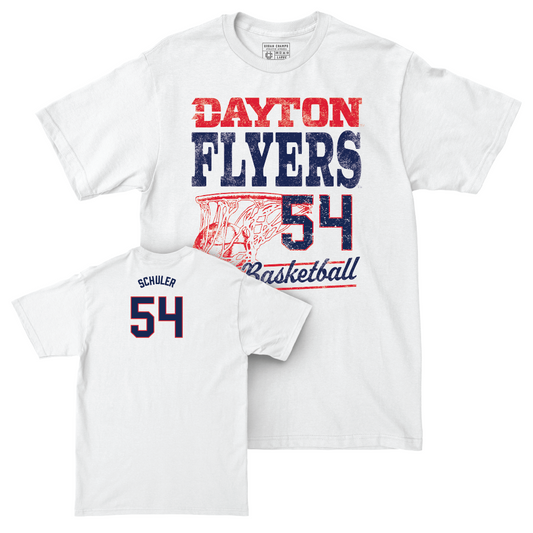 Dayton Men's Basketball White Vintage Comfort Colors Tee - Atticus Schuler Youth Small