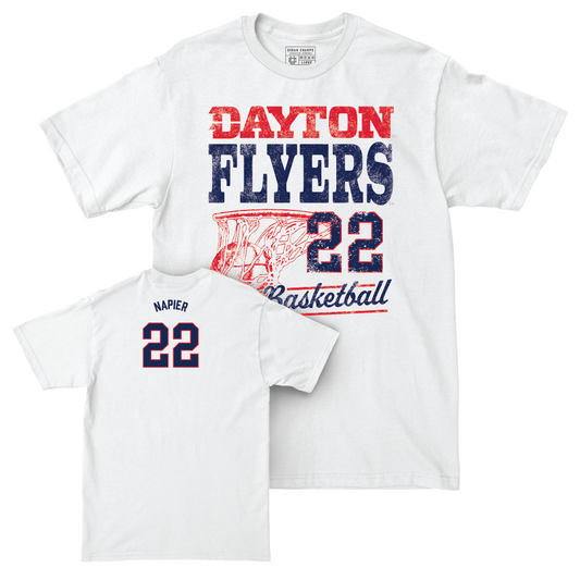 Dayton Men's Basketball White Vintage Comfort Colors Tee - CJ Napier Youth Small