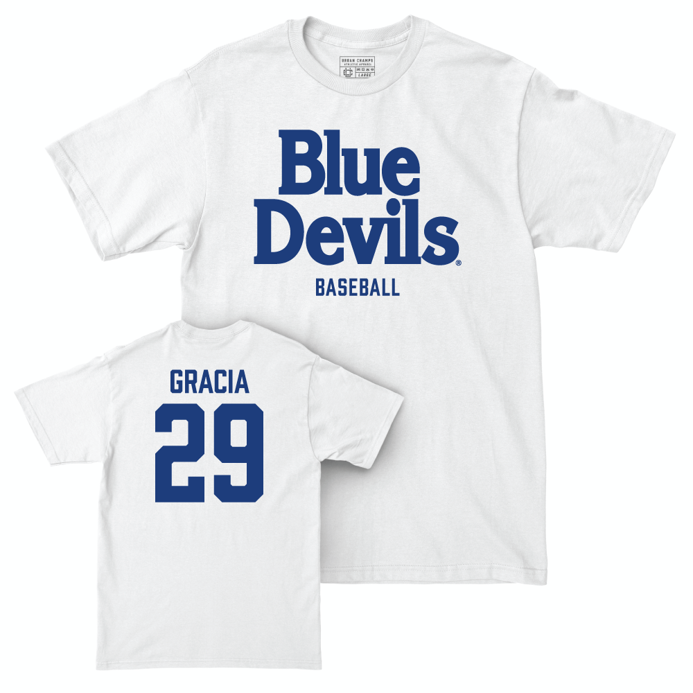 Duke Men's Basketball White Blue Devils Comfort Colors Tee - AJ Gracia Small