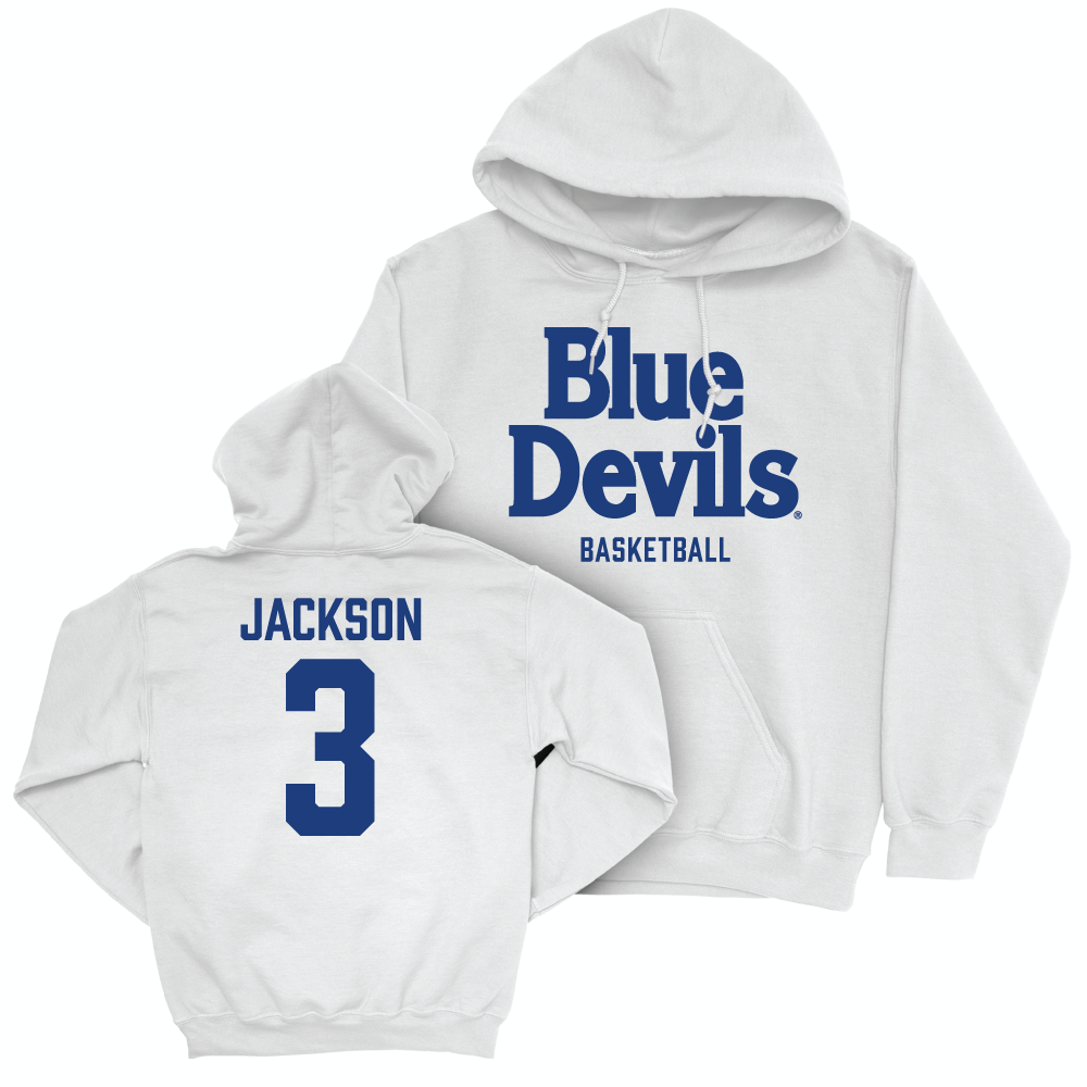 Duke Men's Basketball White Blue Devils Hoodie - Ashlon Jackson Small