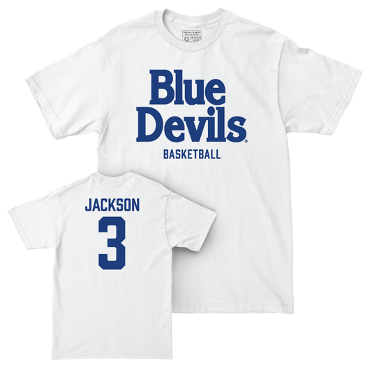 Duke Men's Basketball White Blue Devils Comfort Colors Tee - Ashlon Jackson Small