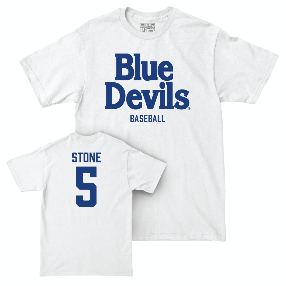 Duke Men's Basketball White Blue Devils Comfort Colors Tee - Alex Stone Small