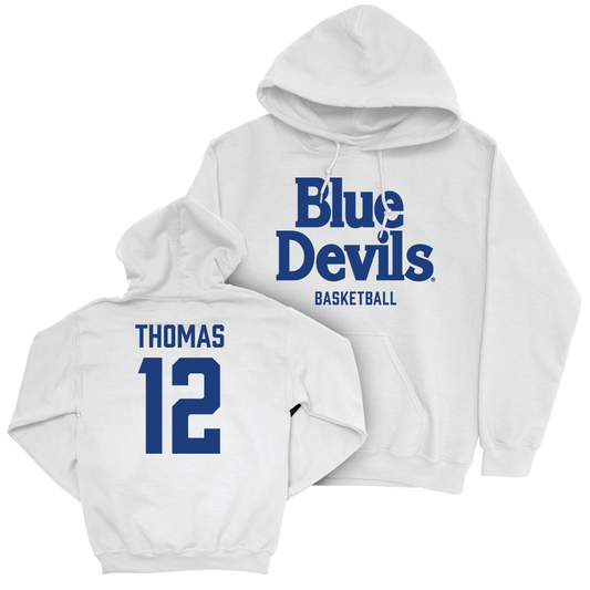 Duke Men's Basketball White Blue Devils Hoodie - Delaney Thomas Small