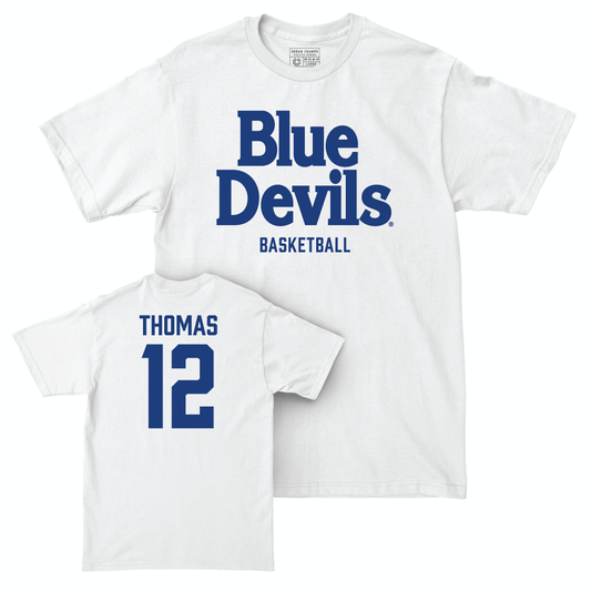 Duke Men's Basketball White Blue Devils Comfort Colors Tee - Delaney Thomas Small