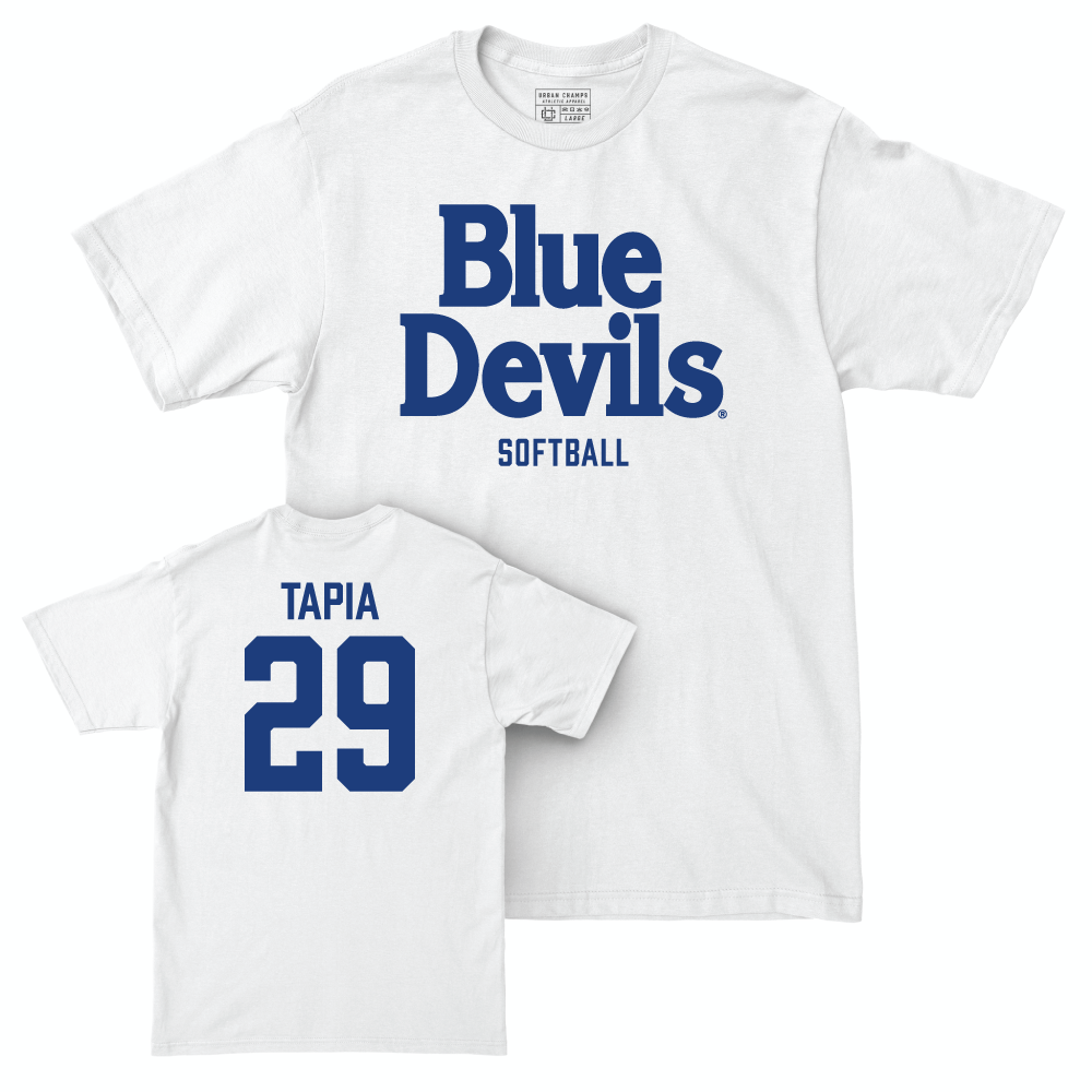 Duke Men's Basketball White Blue Devils Comfort Colors Tee - Gisele Tapia Small