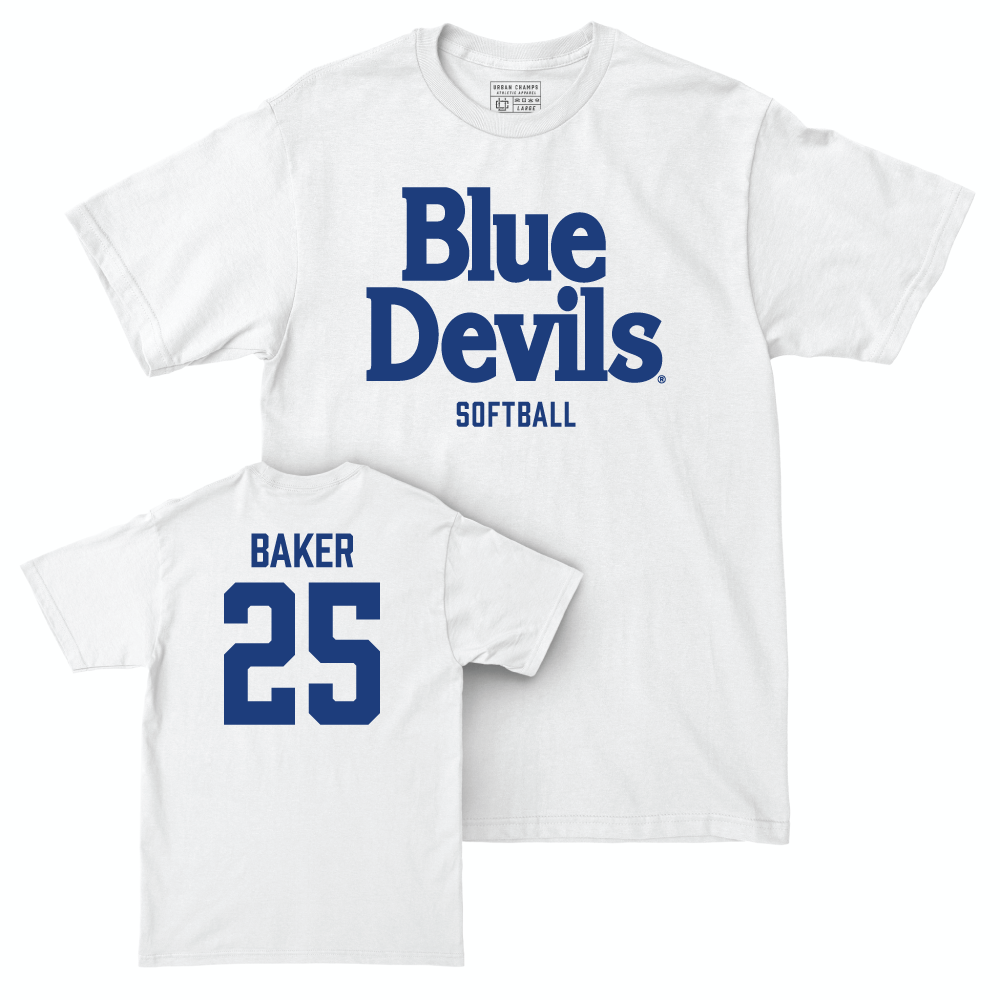 Duke Men's Basketball White Blue Devils Comfort Colors Tee - Jadalyn Baker Small