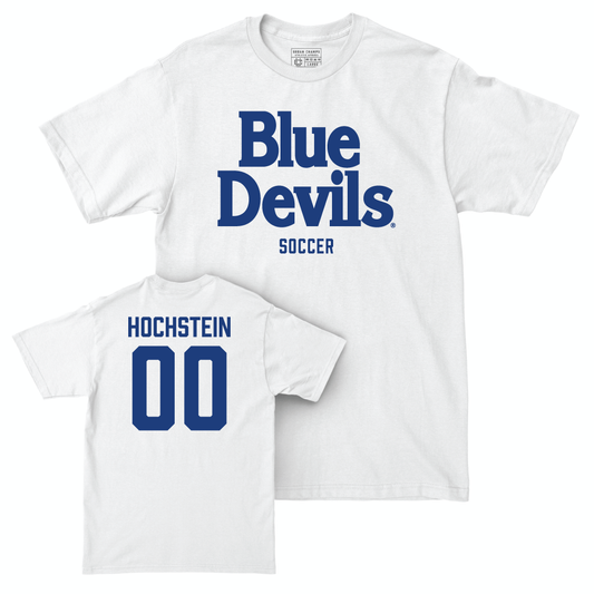 Duke Men's Basketball White Blue Devils Comfort Colors Tee - Jacob Hochstein Small