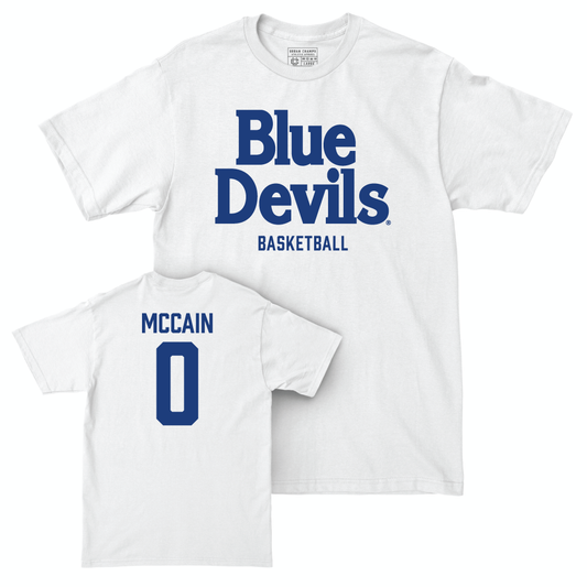 Duke Men's Basketball White Logo Comfort Colors Tee - Jared McCain
