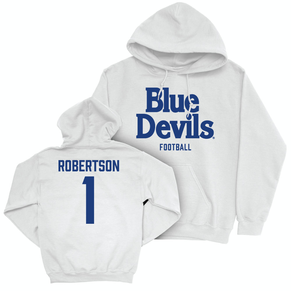 Duke Men's Basketball White Blue Devils Hoodie - Jontavis Robertson Small
