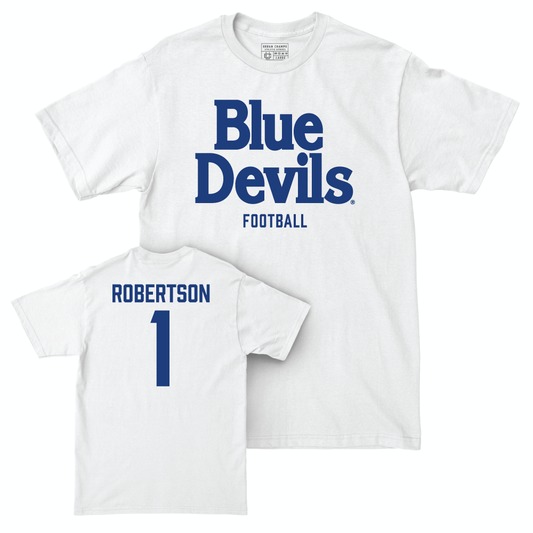 Duke Men's Basketball White Blue Devils Comfort Colors Tee - Jontavis Robertson Small