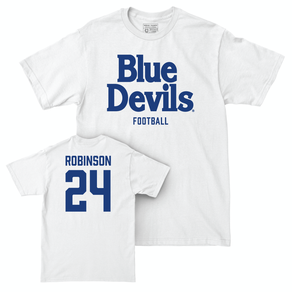 Duke Men's Basketball White Blue Devils Comfort Colors Tee - Kimari Robinson Small