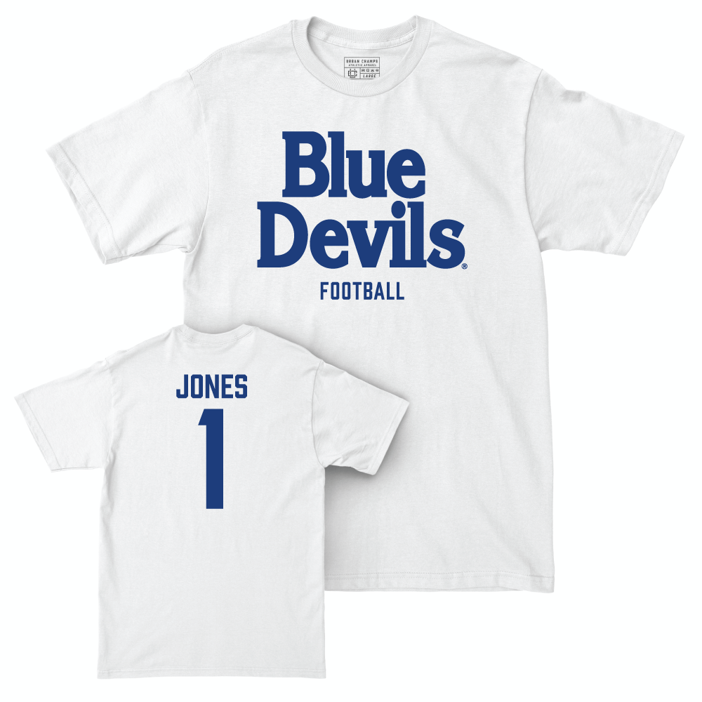 Duke Men's Basketball White Blue Devils Comfort Colors Tee - Myles Jones Small
