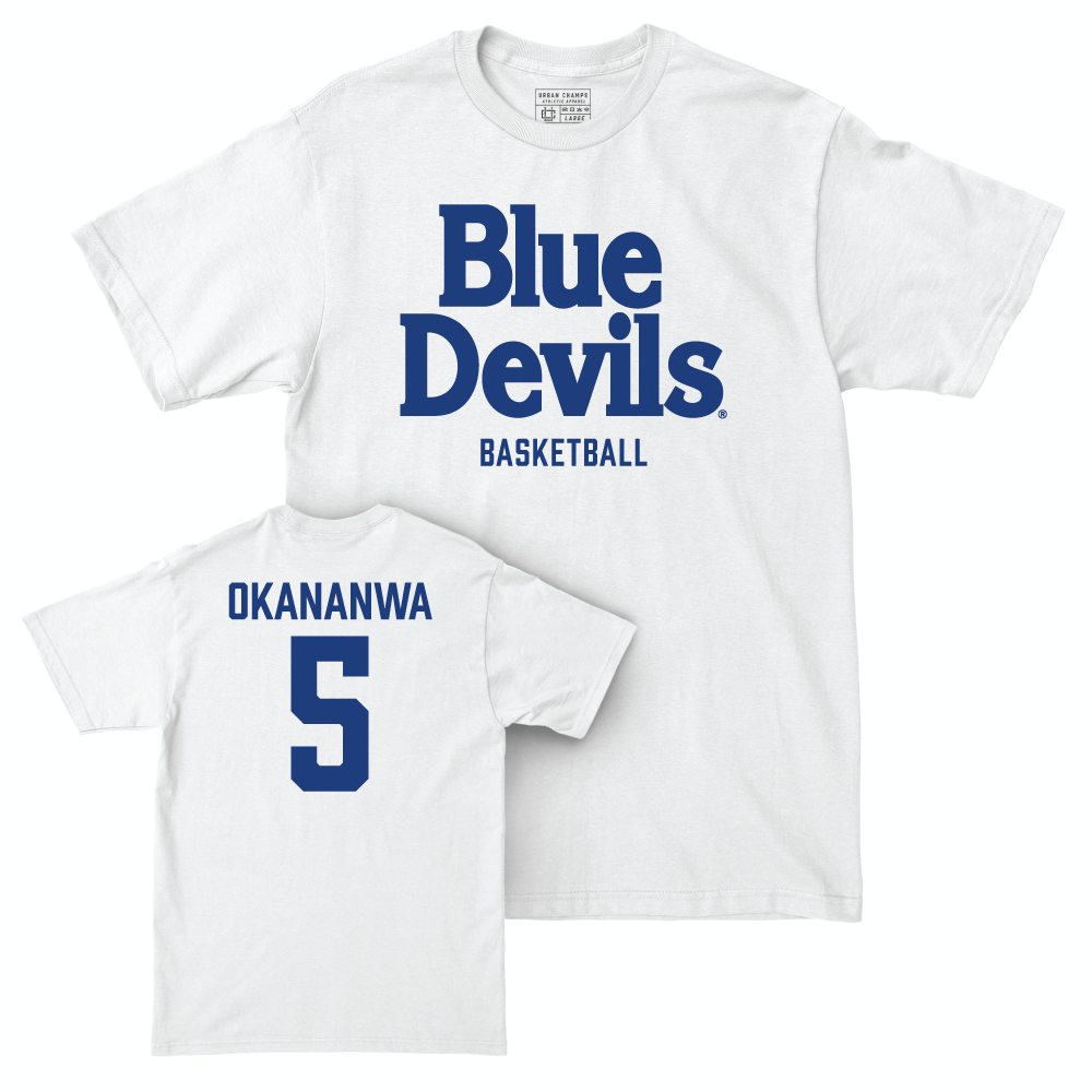 Duke Men's Basketball White Blue Devils Comfort Colors Tee - Oluchi Okananwa Small