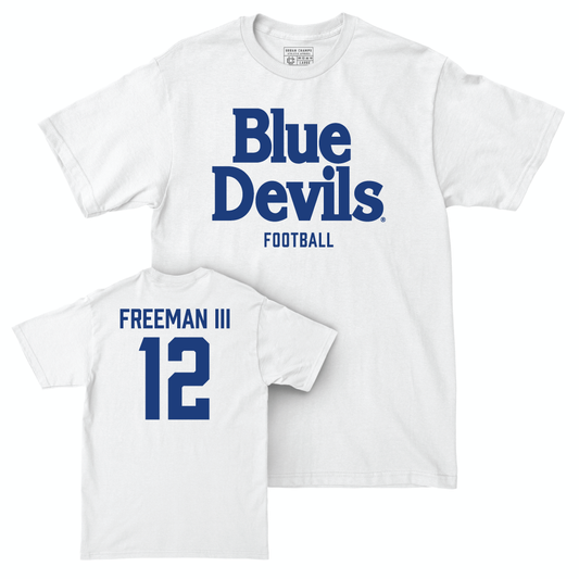 Duke Men's Basketball White Blue Devils Comfort Colors Tee - Tre Freeman III Small
