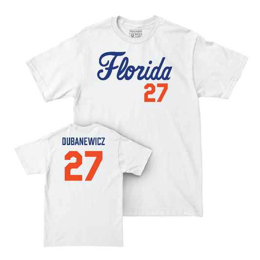 Florida Baseball White Script Comfort Colors Tee  - Jayden Dubanewicz