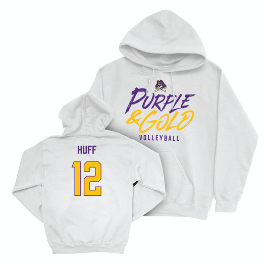 East Carolina Women's Volleyball White Color Rush Hoodie - Aulie Huff Small