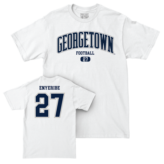 Georgetown Football White Arch Comfort Colors Tee  - Ude Enyeribe