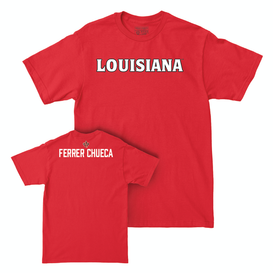 Louisiana Men's Tennis Red Wordmark Tee  - Alejo Ferrer Chueca