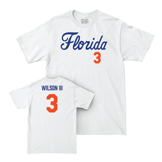 Florida Football White Script Comfort Colors Tee - Eugene Wilson III Small