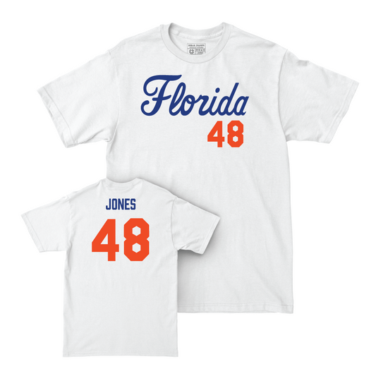 Florida Baseball White Script Comfort Colors Tee - Hunter Jones Small