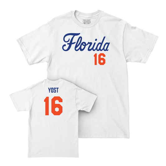 Florida Baseball White Script Comfort Colors Tee - Hayden Yost Small