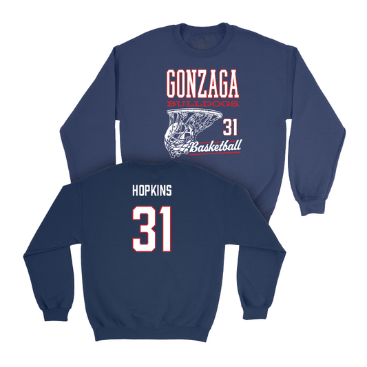 Gonzaga Women's Basketball Navy Hoops Crew - Ella Hopkins Small