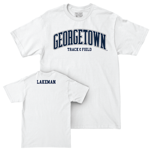 Georgetown Women's Track & Field White Arch Comfort Colors Tee - Caleb Lakeman Youth Small