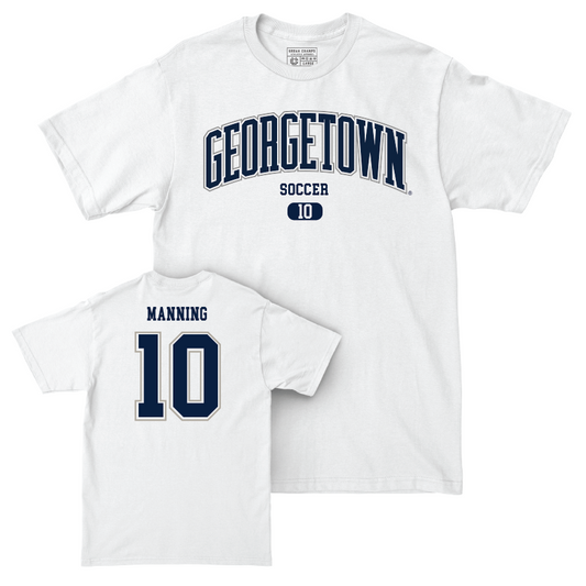 Georgetown Women's Soccer White Arch Comfort Colors Tee - Claire Manning Youth Small