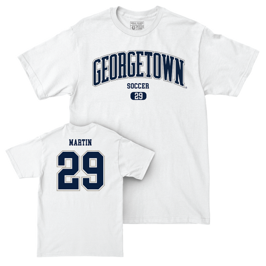 Georgetown Women's Soccer White Arch Comfort Colors Tee - Cara Martin Youth Small