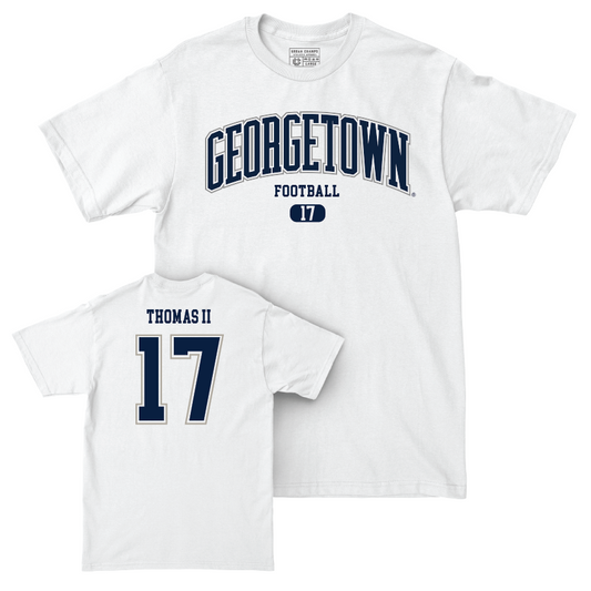 Georgetown Football White Arch Comfort Colors Tee - Desmonde Thomas II Youth Small