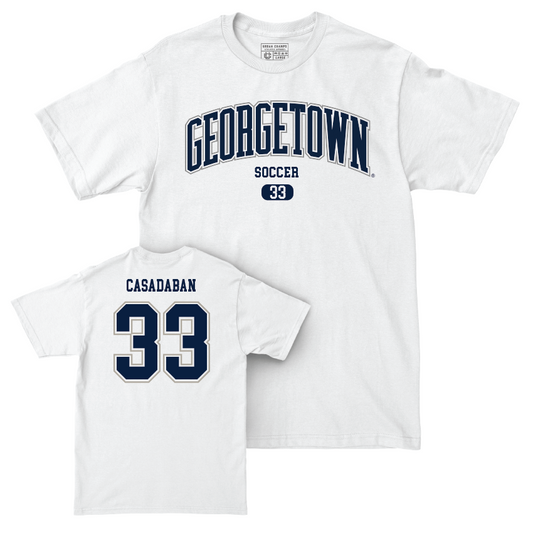 Georgetown Women's Soccer White Arch Comfort Colors Tee - Evelyn Casadaban Youth Small